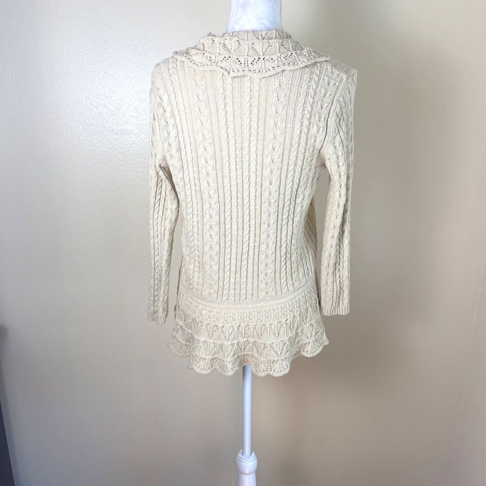 Ralph Lauren Ivory Cable Lace Knit Cardigan S Boho Cottagecore Romantic Sweater - Picture 16 of 16